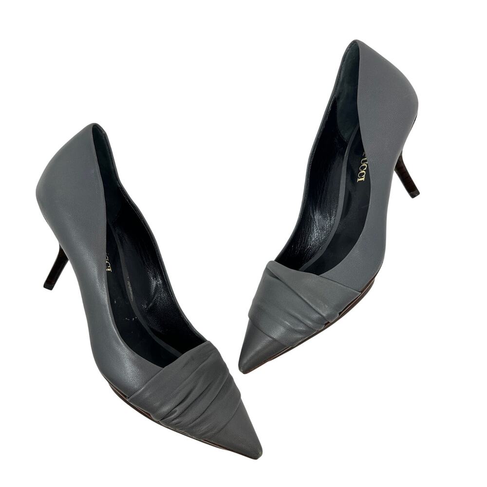 Emilio Pucci Gray‎ Leather Pointed Toe Pumps Stiletto Size 35.5 Narrow US 5.5